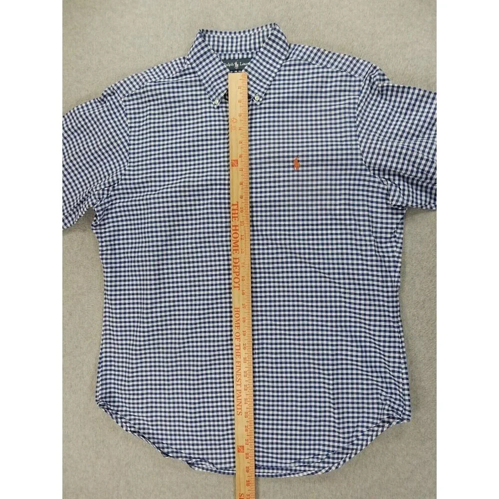 Ralph Lauren Blue and White Gingham Button-Down Dress Shirt